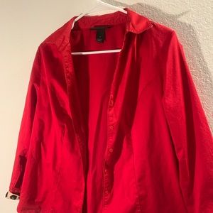 Bright red and cheetah print collared work shirt